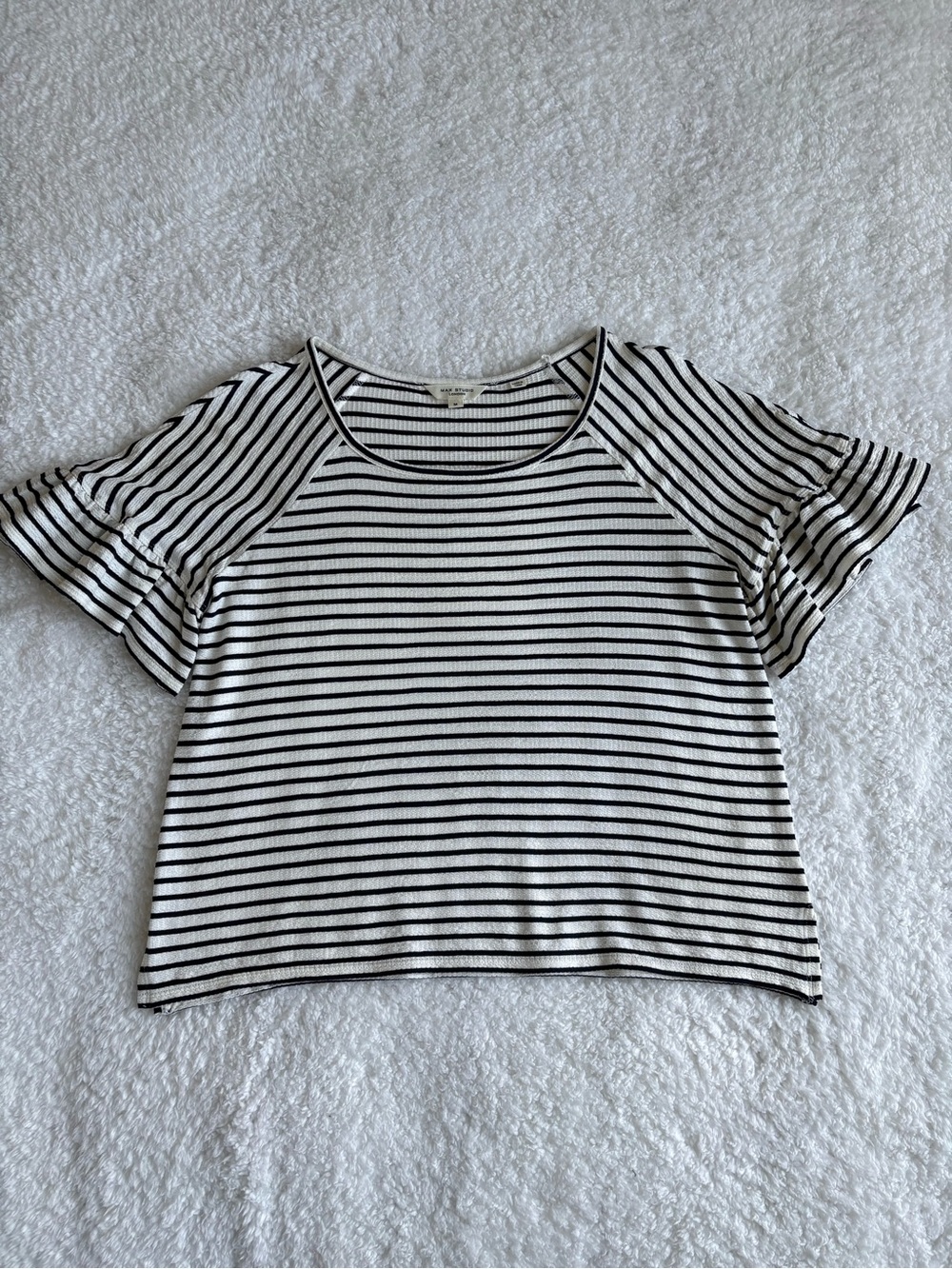 Max Studio London Striped Ruffle Sleeve Top - Size Medium